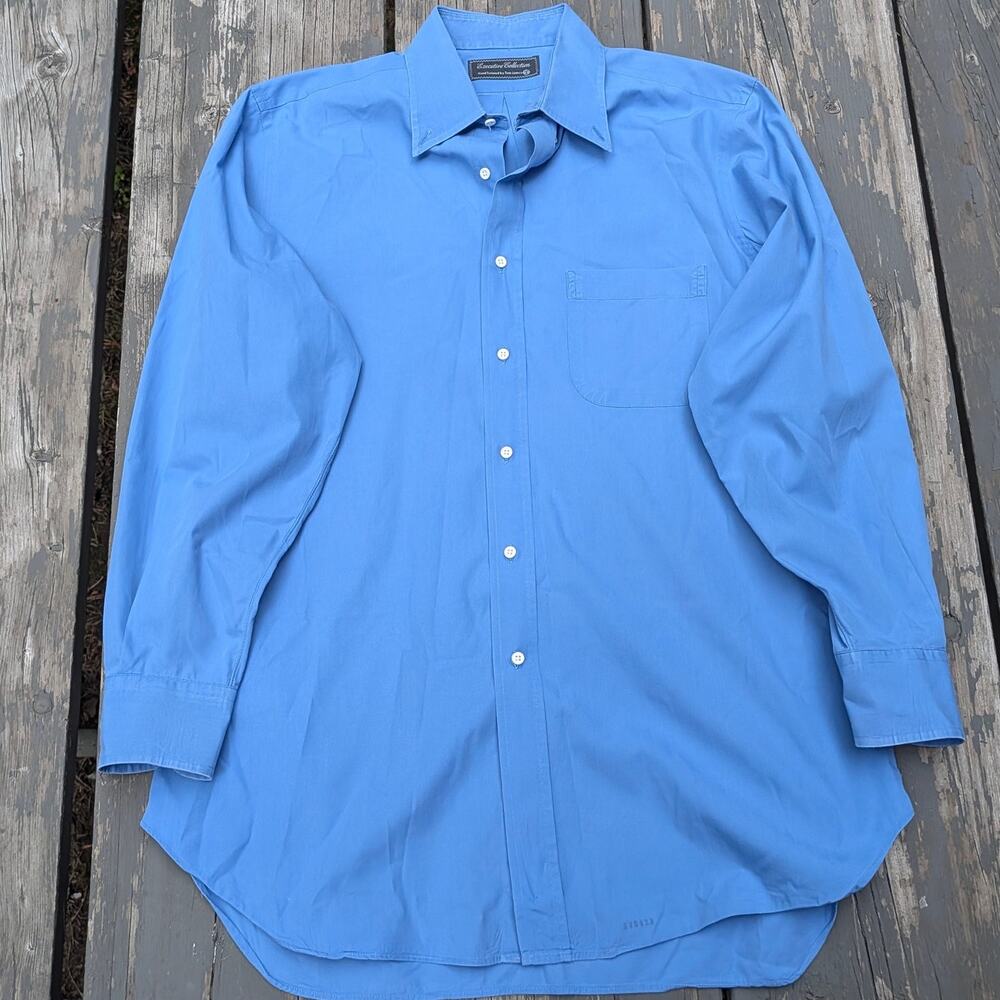 Tom James Executive Collection Hand Tailored Blue Dress Shirt Fits L/XL 25 P2P